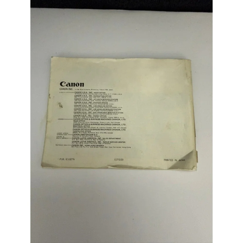 Canon AE-1 Instruction Manual English Edition Vintage 35mm SLR Camera Guide